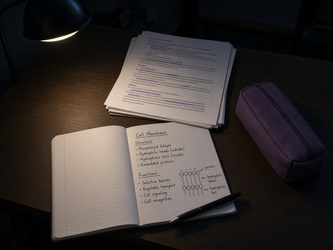 Course notes and slides on a desk, indexed by Knorvex
