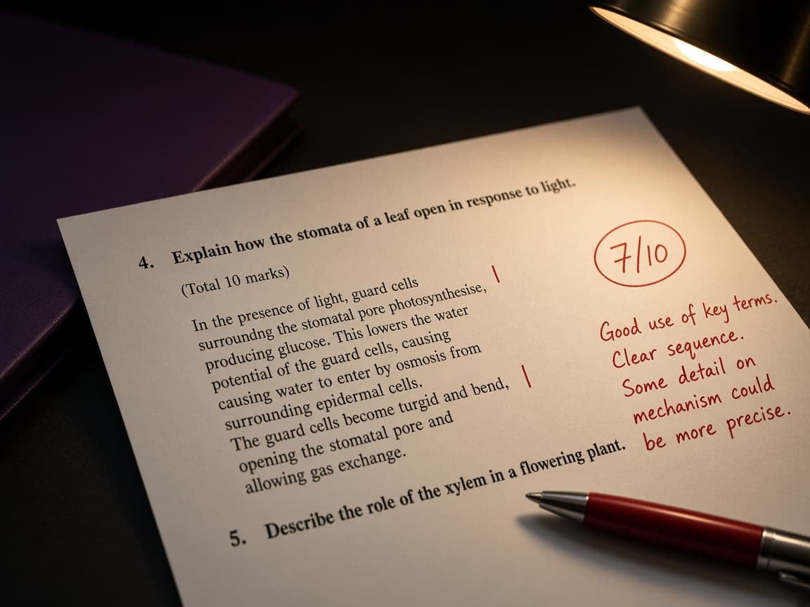 Marked exam paper with study notes — start a mock from what you already have